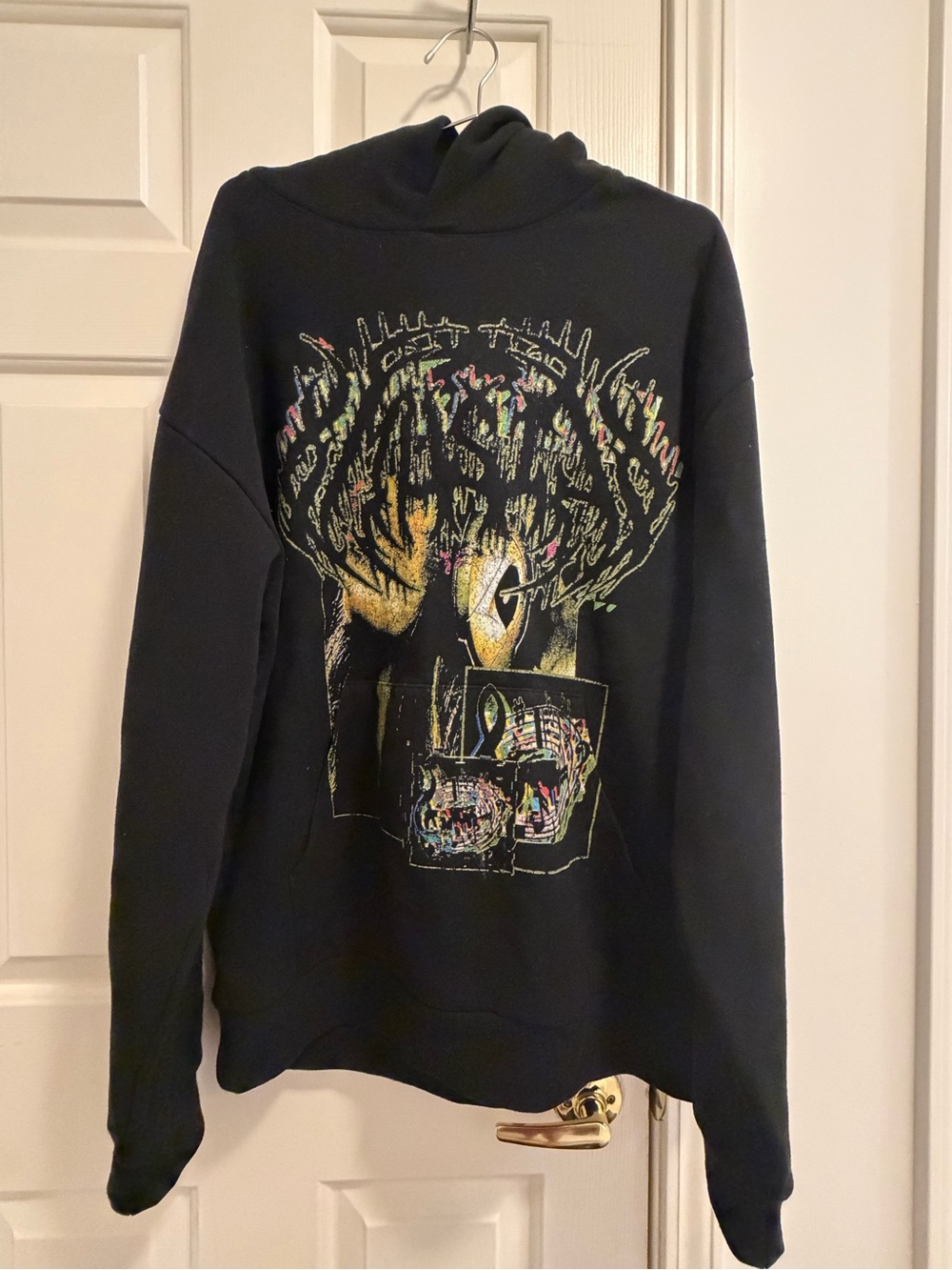 Men's Black Crewneck Sweatshirt with Multicolor Graphic Print
